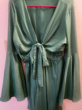 Boohoo Tie Front Bell Sleeve Dress